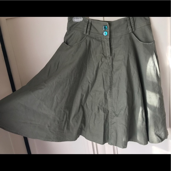 Army green Cotton Skirt by JKLA - Picture 1 of 7